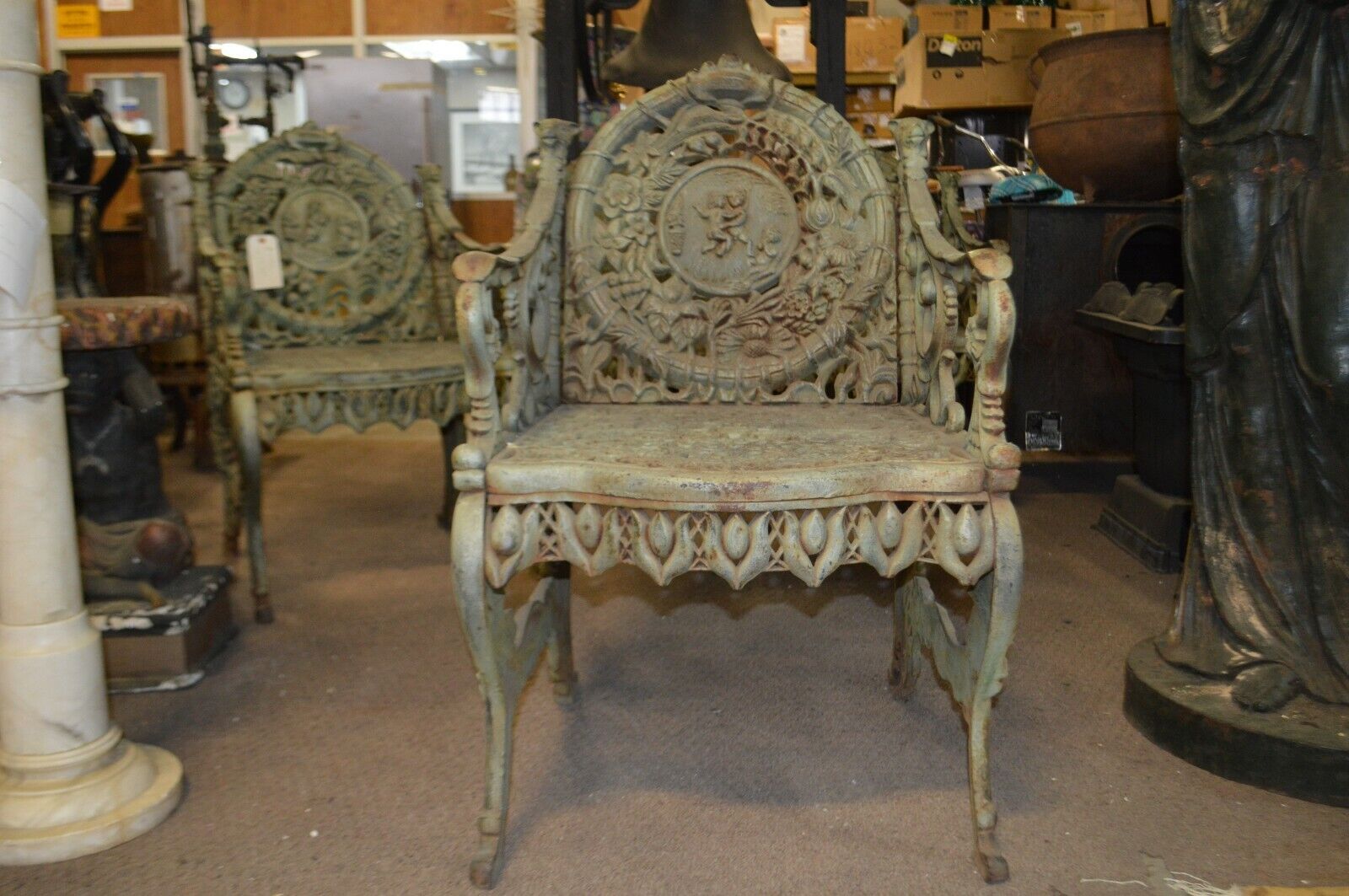 Set of 4 Chairs FOUR SEASONS Cast Iron BY NORTHAMPTON, W. ROBERTS, THE LION FOUN - Northside Material Brokers