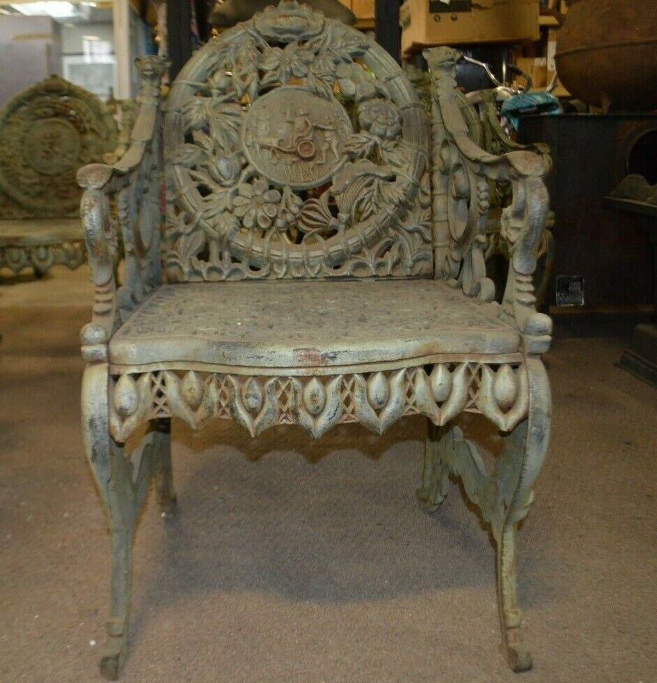 Set of 4 Chairs FOUR SEASONS Cast Iron BY NORTHAMPTON, W. ROBERTS, THE LION FOUN - Northside Material Brokers
