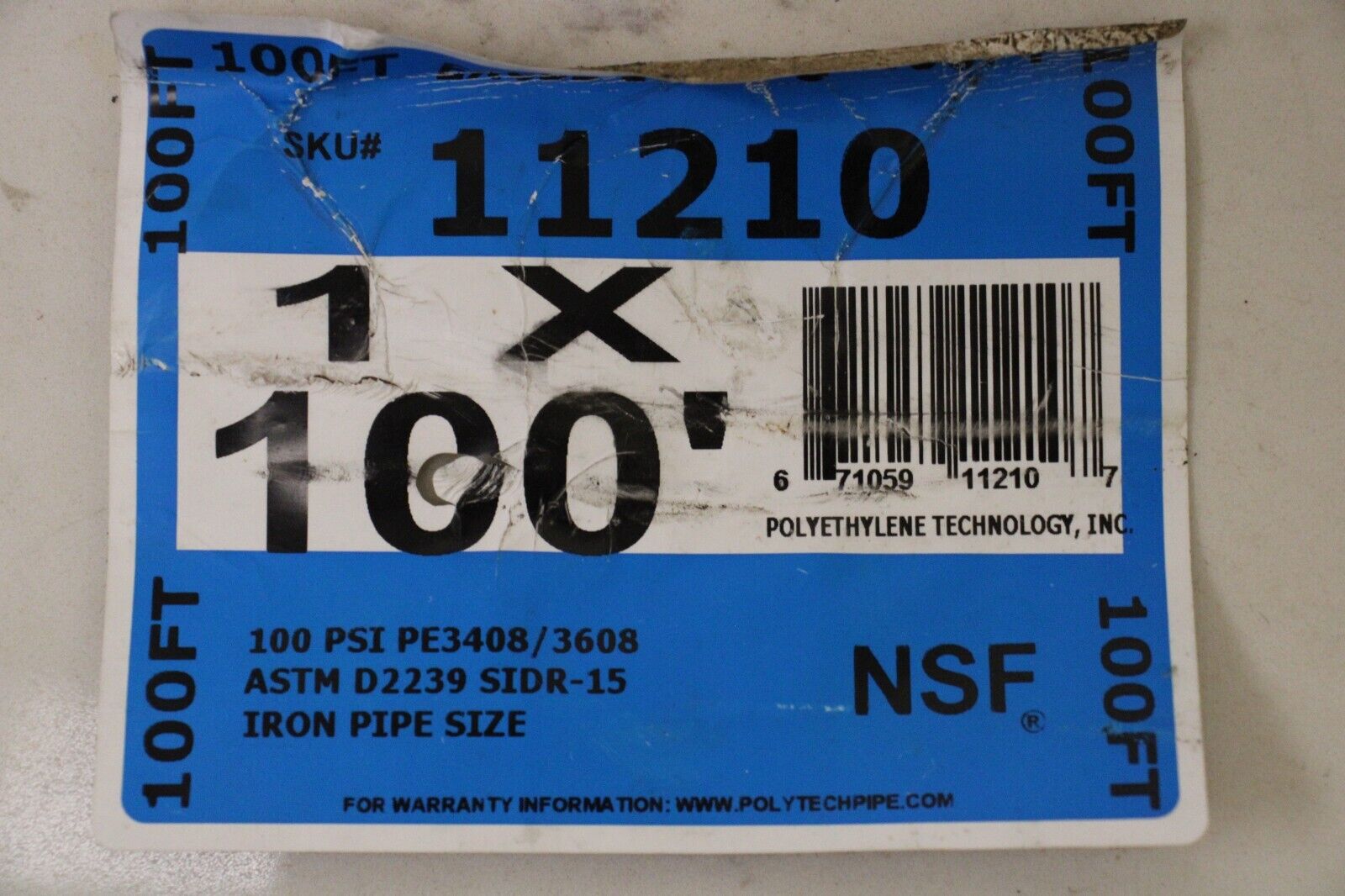1 INCH X 100 FT POLYETHYLENE PIPE NSF 100 PSI EXCEL 11210 - Northside Material Brokers
