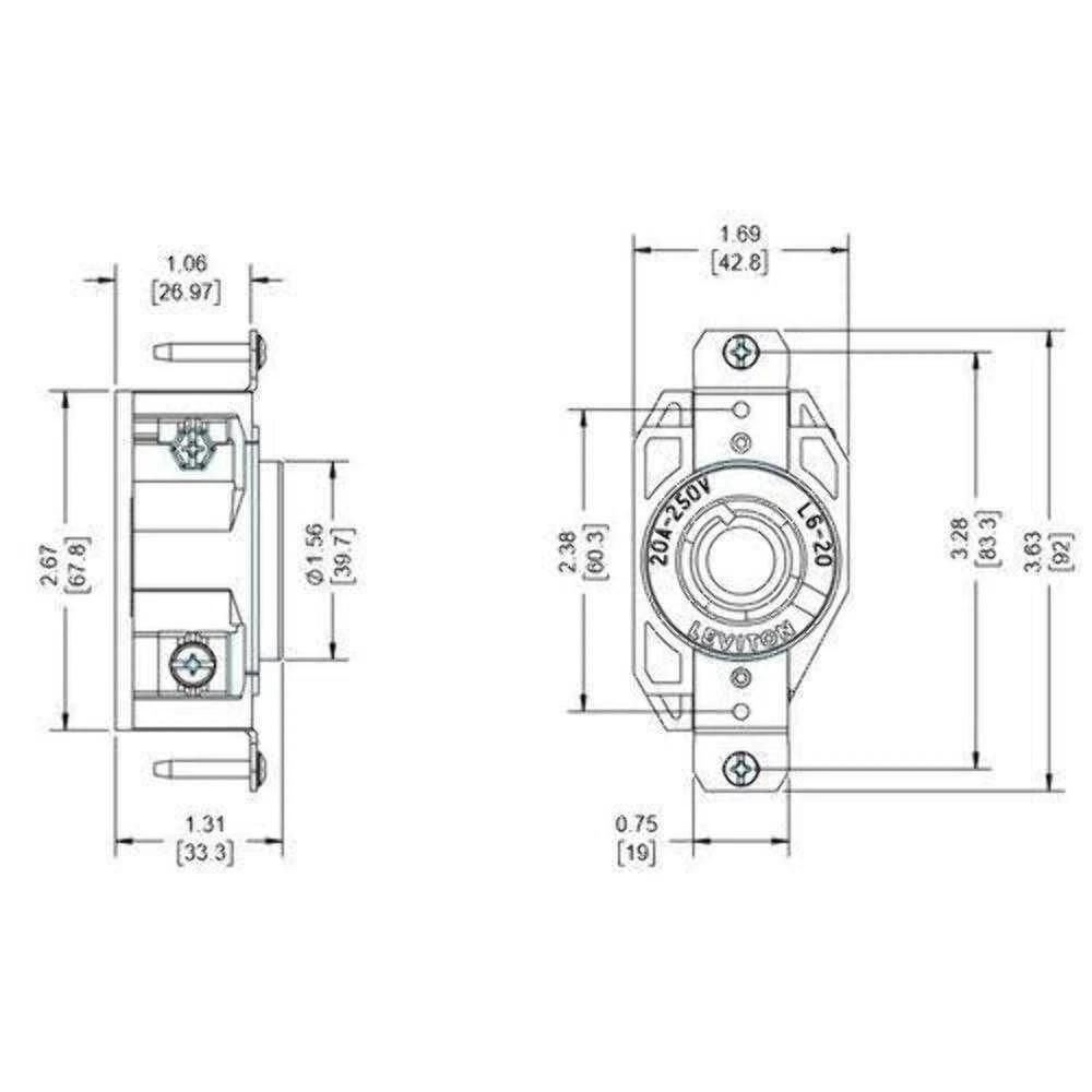 10 PACK - Leviton 2320 NEMA L6-20R 20 Amp 250 Volt Flush Mount Locking Receptacle - Northside Material Brokers