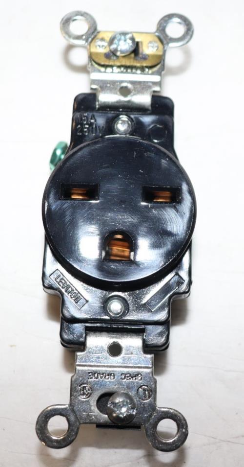 10 Pack - Leviton 5661-E 15 Amp, 250 Volt, Industrial HD Grade, Single Receptacle, Black - Northside Material Brokers