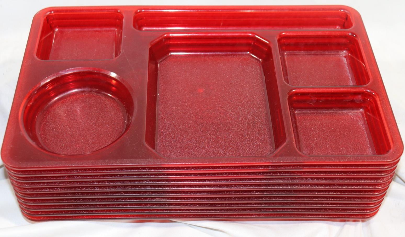 10 Pack - Plas-tique Products, Inc PTP-11 Red Translucent Trays, 6 Compartment - Northside Material Brokers