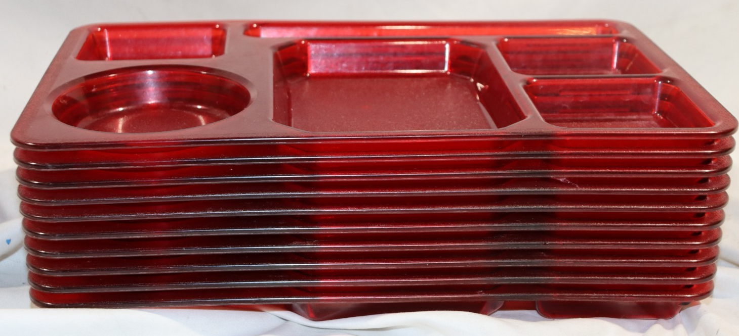 10 Pack - Plas-tique Products, Inc PTP-11 Red Translucent Trays, 6 Compartment - Northside Material Brokers