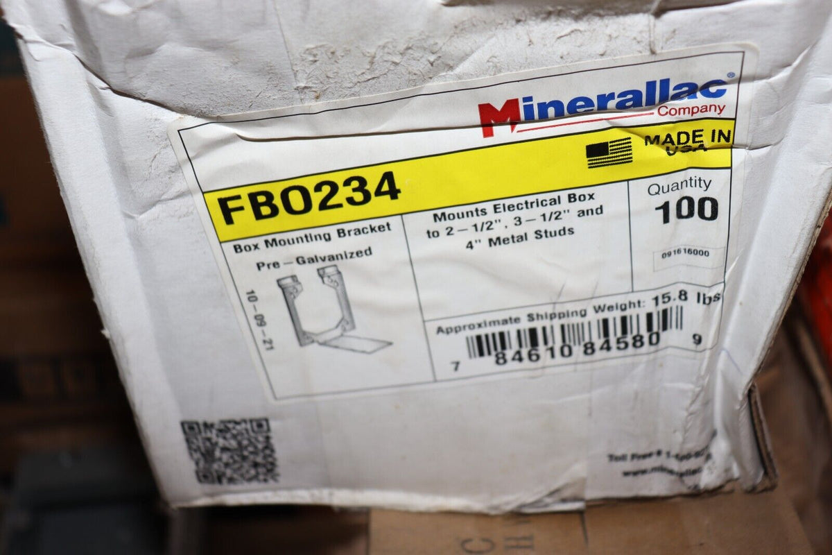 100 - Minerallac FBO234 Electrical Box Mounting Bracket Box Support 2-1/2-3-1/2 - Northside Material Brokers