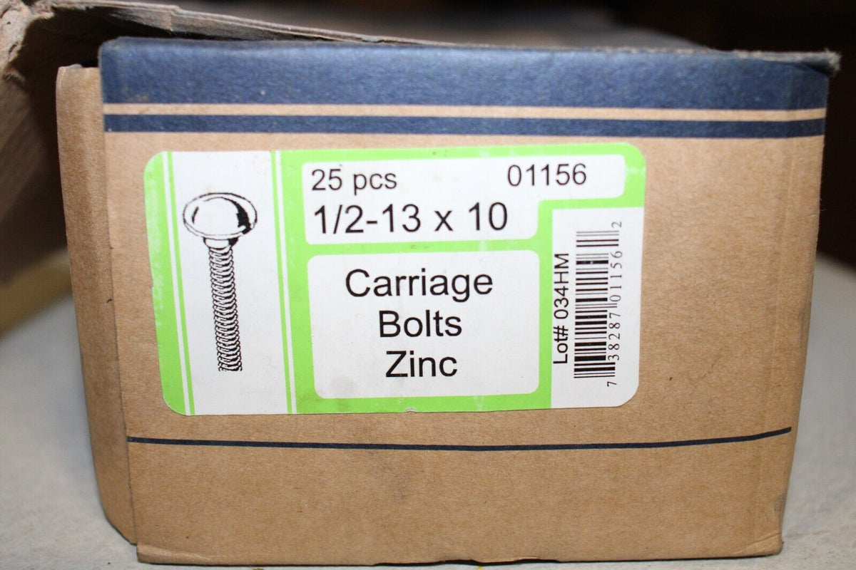 1/2-13 X 10 ZINC CARRIAGE BOLTS , BOX OF 25 - Northside Material Brokers