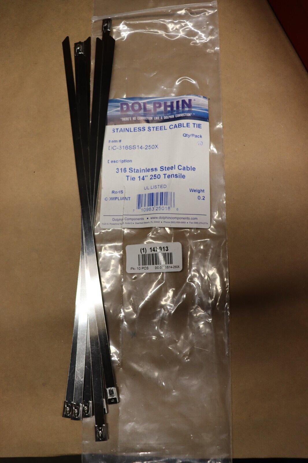 14" L Extra Heavy Duty Cable Tie PK 10 DOLPHIN COMPONENTS CORP DC-316SS14-250X - Northside Material Brokers