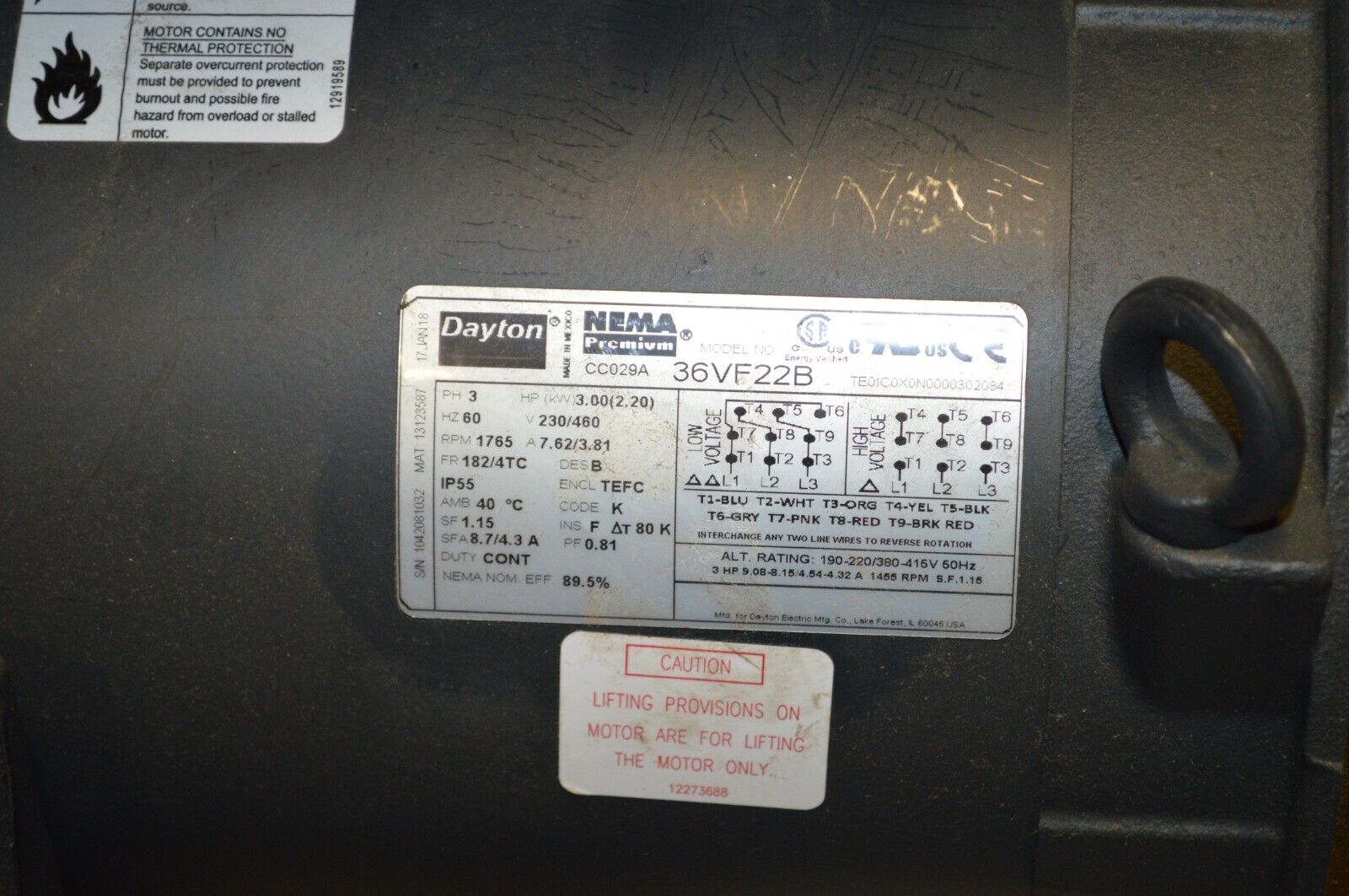 DAYTON General Purpose Motor: Totally Enclosed Fan-Cooled 3 HP, 36VF22B