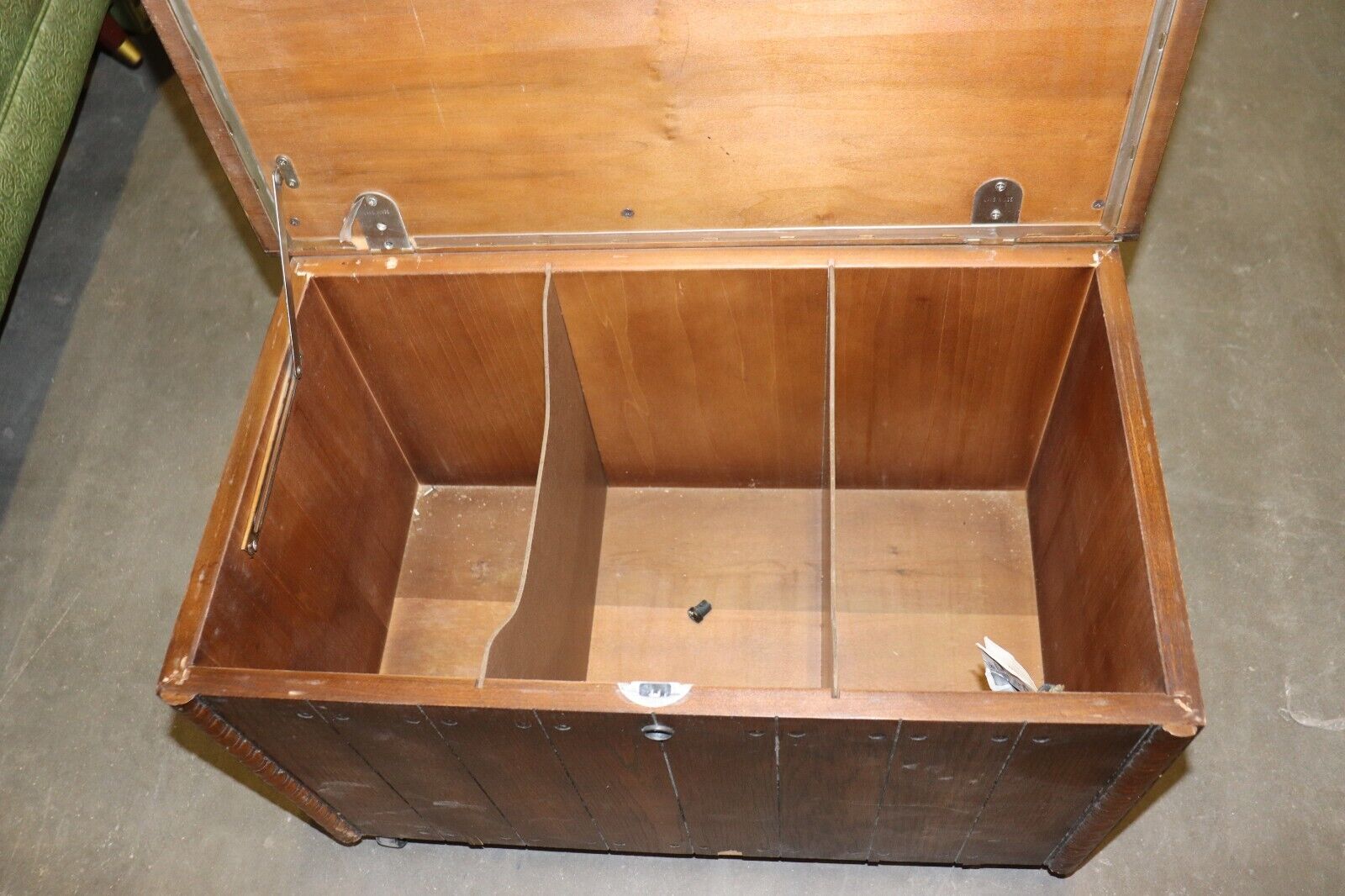 Record Cabinet by Lane, Flip up Door, w/ Wheels, Fair Condition