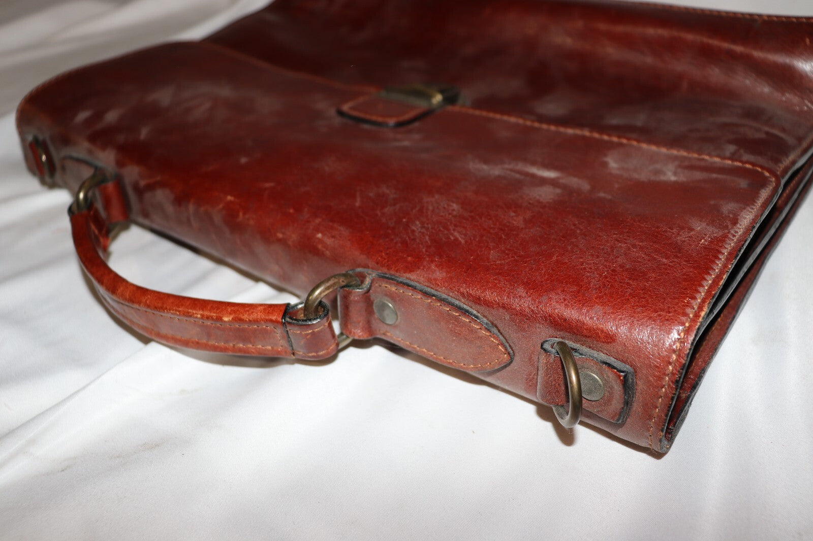 Vintage Old Angler Firenze Italian Leather Messenger, Laptop Bag Rare, w/ Key
