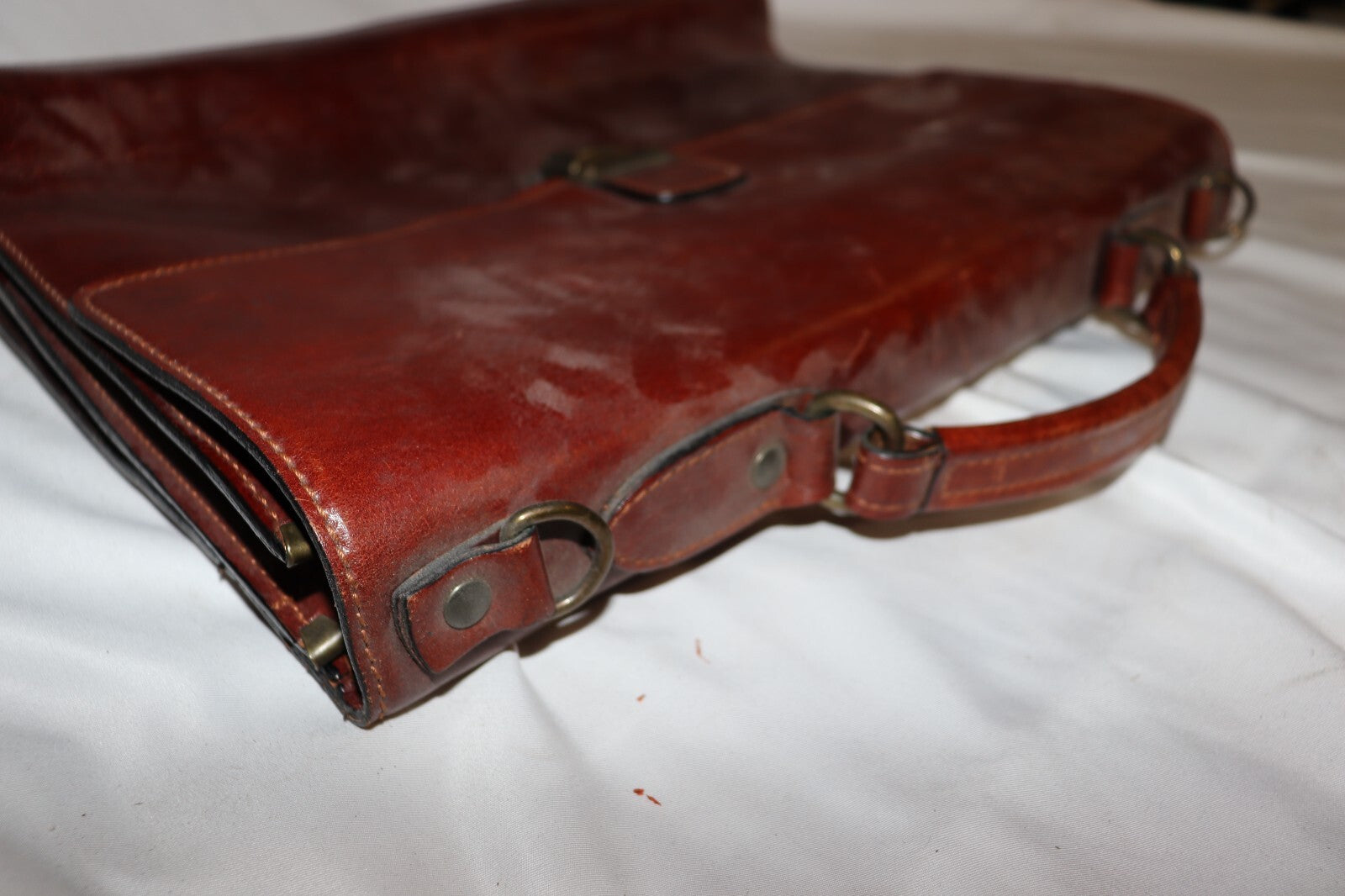 Vintage Old Angler Firenze Italian Leather Messenger, Laptop Bag Rare, w/ Key