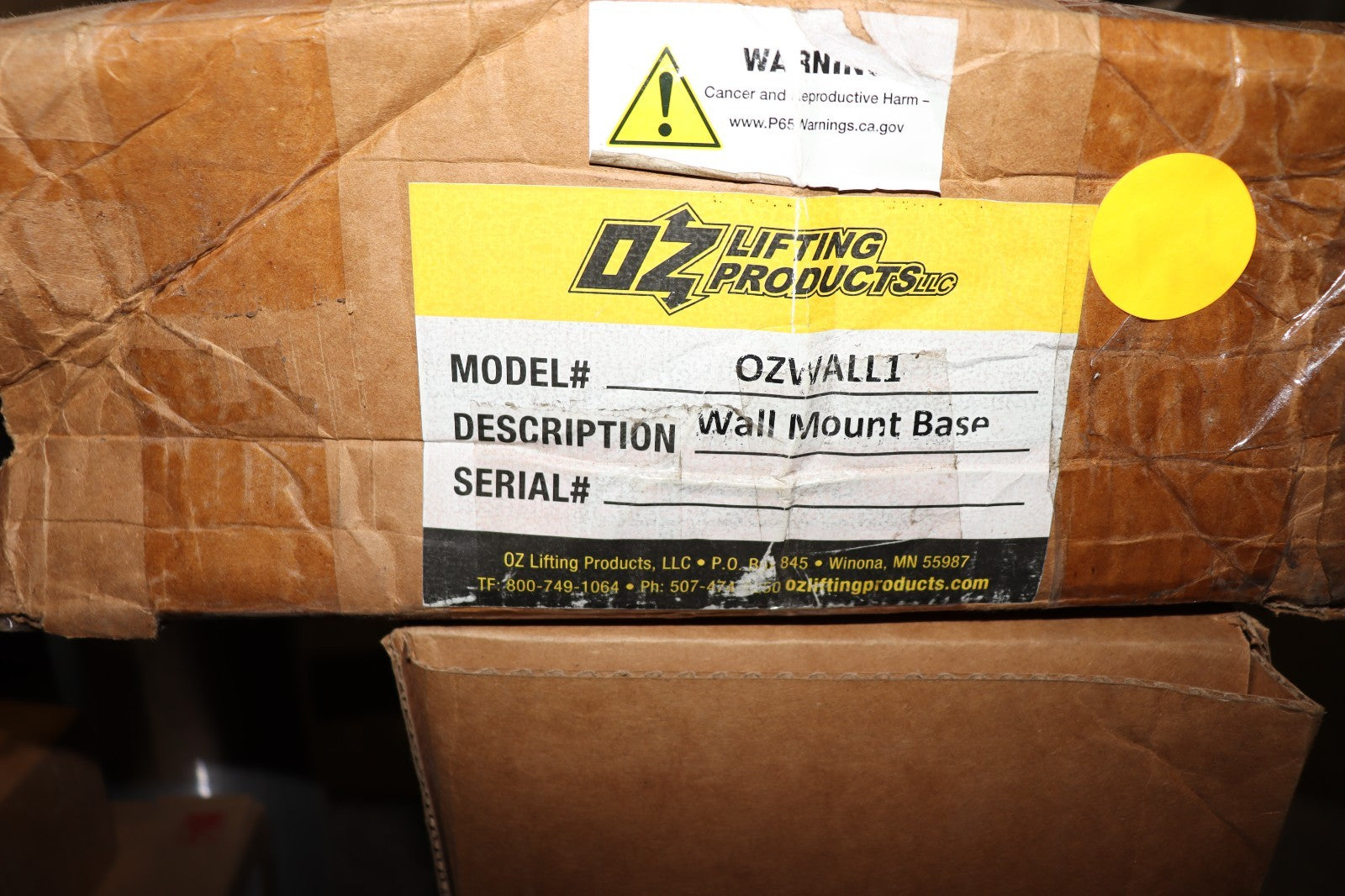 OZ LIFTING PRODUCTS OZWALL1 Wall Mount Base, Steel, 1200 lb. Capacity 53DN42