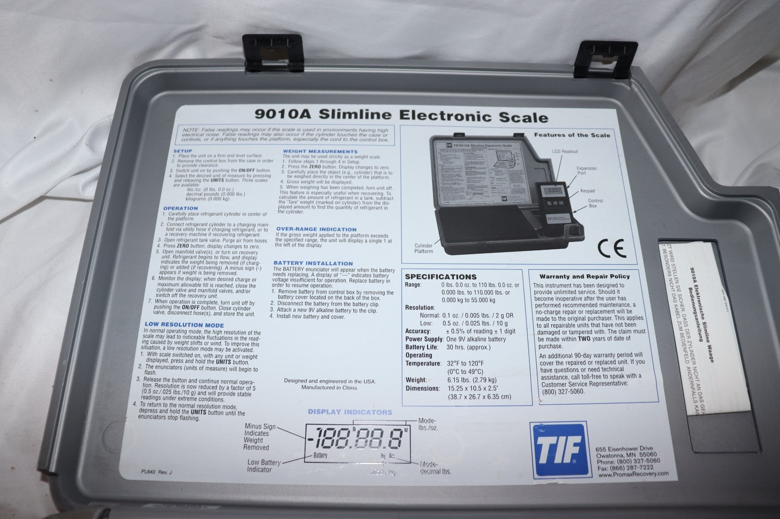 TIF 9010 Electronic Refrigerant Charging Scale, Preowned, Works