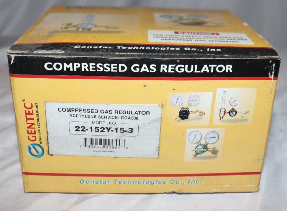 Gentec Compressed Gas Acetylene Regulator Model CGA300, 22-152Y-15-3