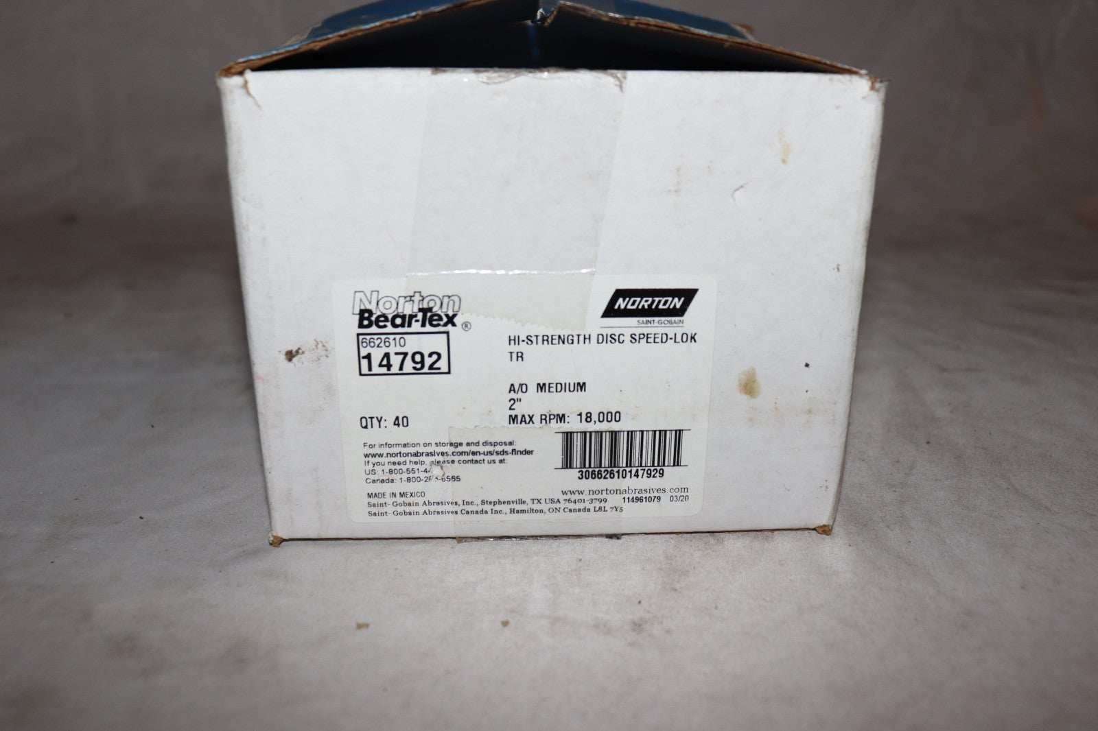Norton 14792 Bear Tex Hi Strength Quick Change Grinding Disc 2 in, 40 Pack
