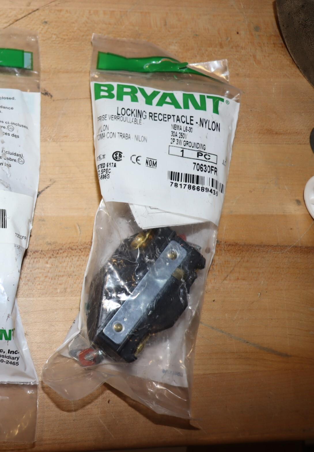 Bryant Locking Receptacle: 71520FR, 20 A, 250V AC, Black, 3 Poles