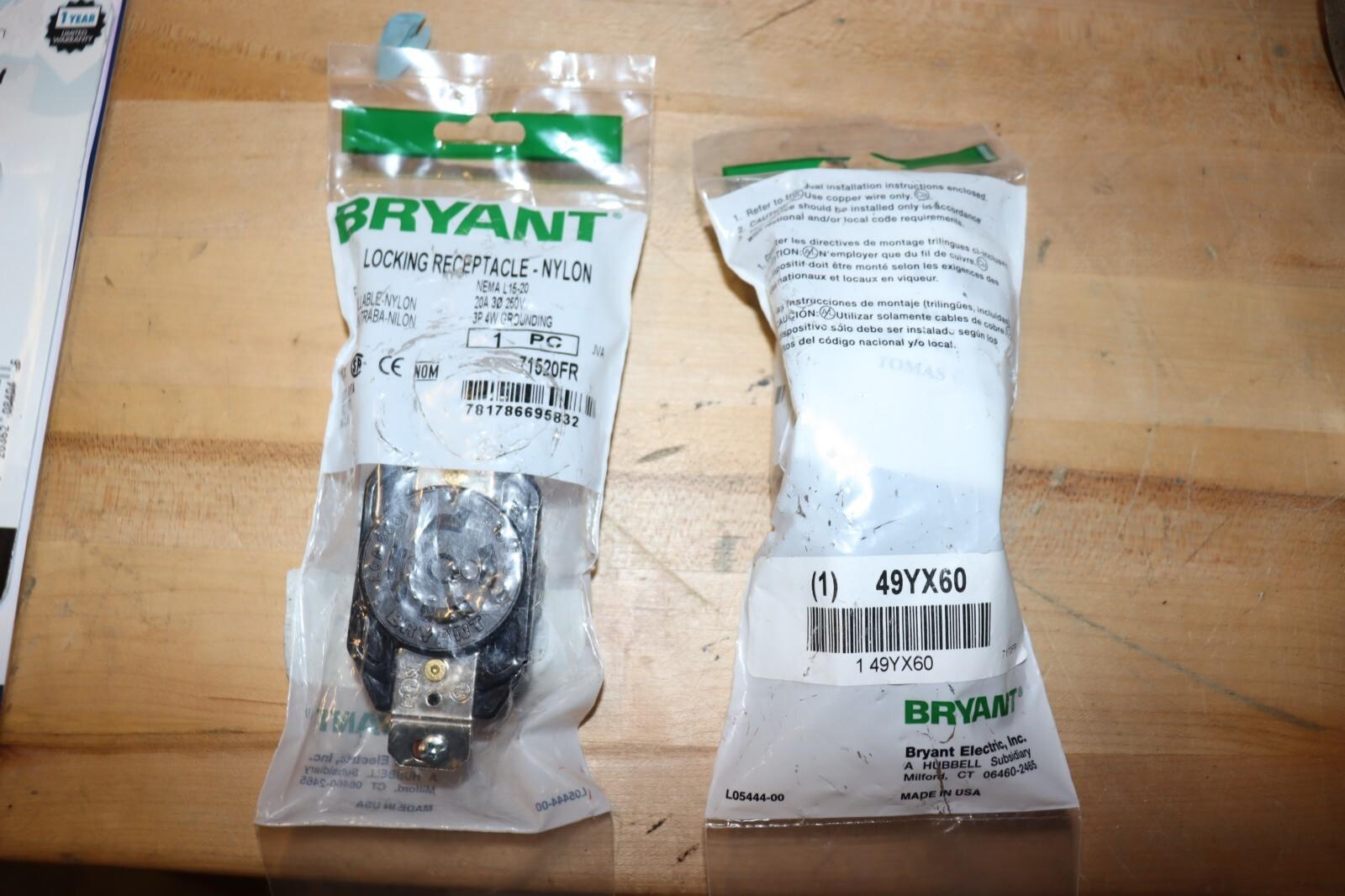 Bryant Locking Receptacle: 71520FR, 20 A, 250V AC, Black, 3 Poles
