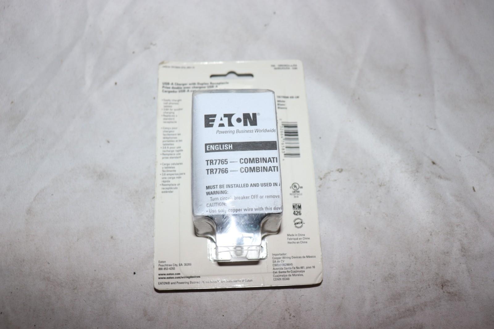 Eaton TR7765 Duplex Receptacle 15A 125V W/ (2) USB-A Charger, White, NEW