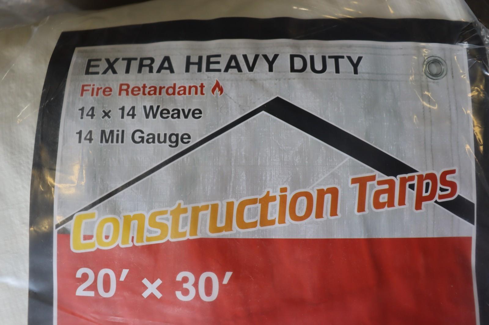 20' X 30' Fire Retardant Extreme Heavy Duty White Tarp 14 MIL