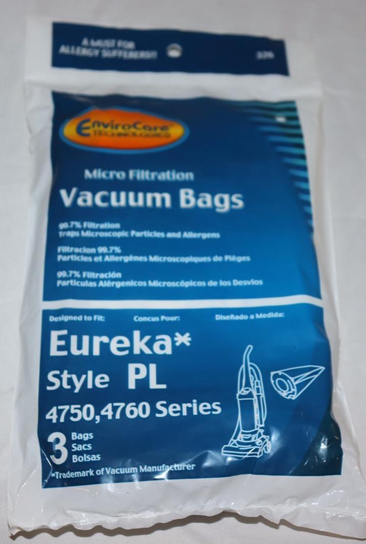 3 Pack EnviroCare Eureka Micro Filtration Vacuum Cleaner Dust Bags, 4750, 4760 S