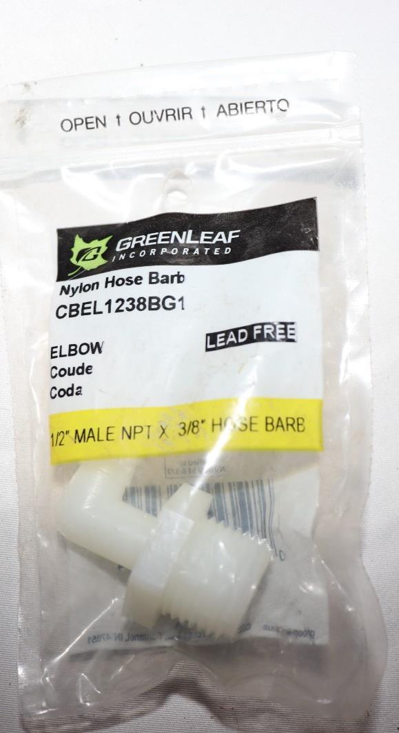 4 Pack - Greenleaf Nylon Hose Elbow 1/2" Male npt x 3/8" hose