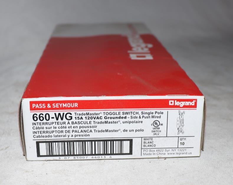 10 Pack - Pass & Seymour 660-WG 15 Amp 120 VAC White Thermoplastic Toggle Switch