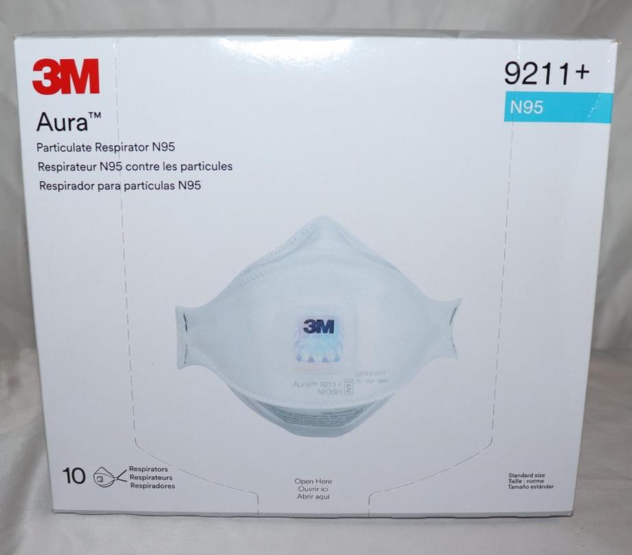 3m Aura 9211+ Respirator N95 Dust Mask W/ Cool Flow Valve (10 Masks)