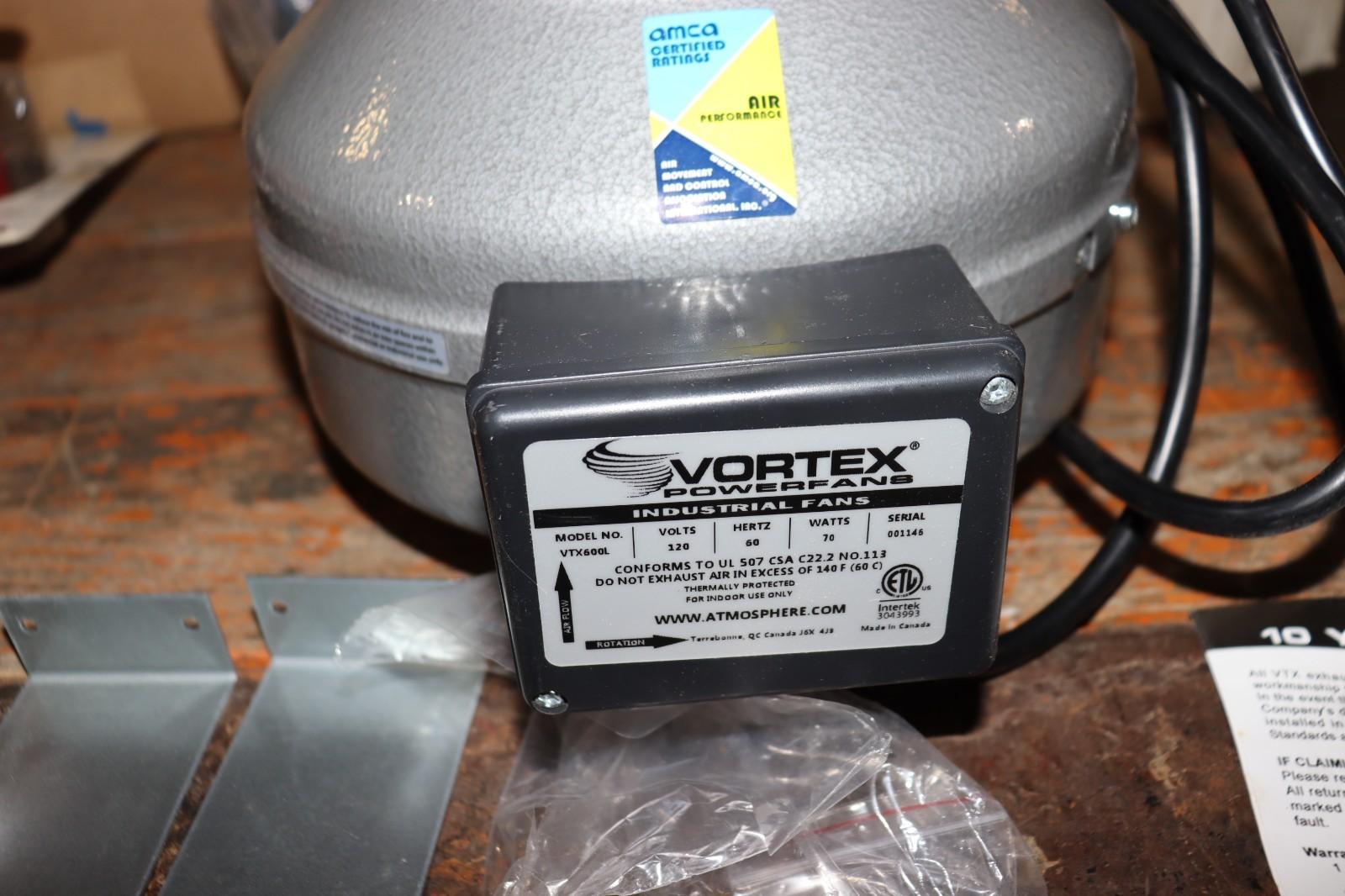 Vortex L Series Powerfan 6" In-Line Duct Fan, VTX600L, 293 CFM, 120V, New