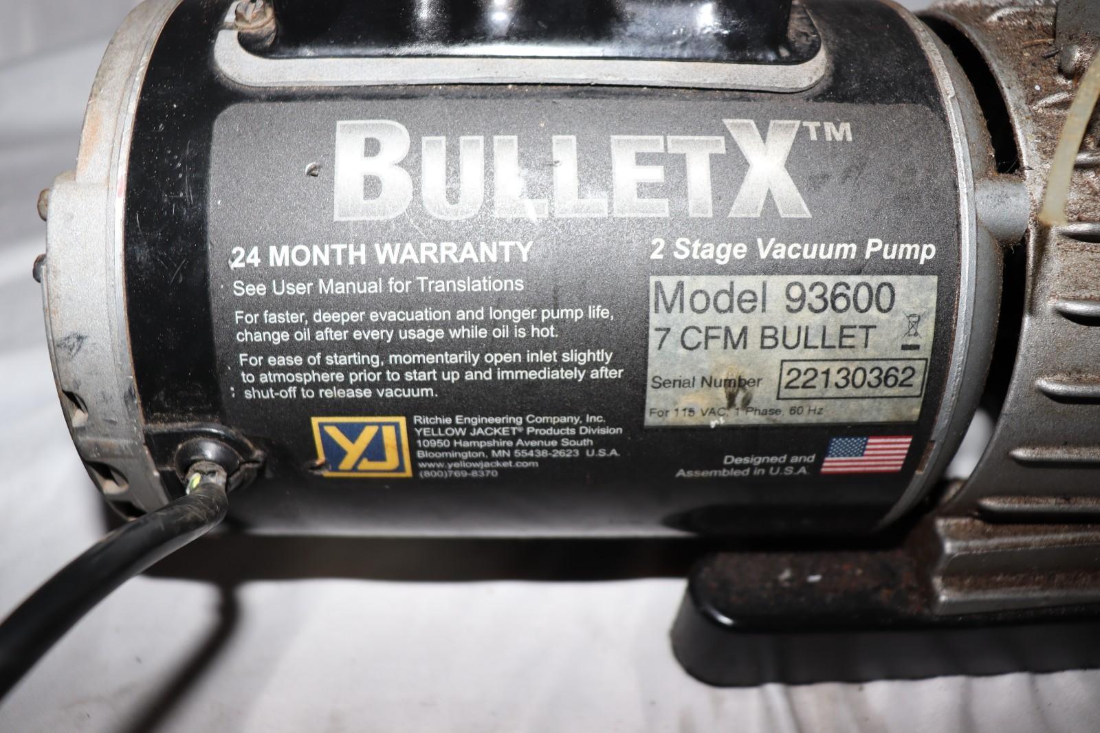 Yellow Jacket 93600 7 CFM Vacuum Pump Bullet X 115VAC 1PH 7 CFM 2 Stage, USED