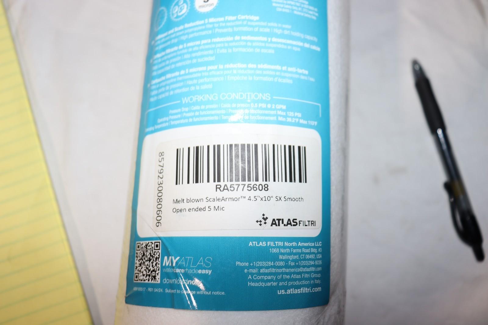 Atlas Filtri RA5775608 Sediment Filter 4.4" Melt-Blown 8.8 GPM DOE