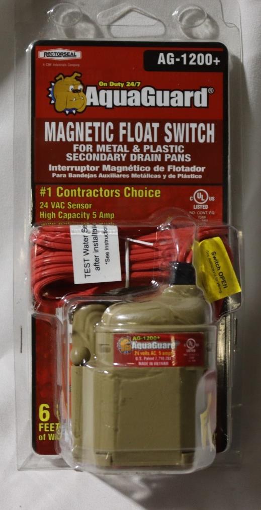 AquaGuard AG-1200+ Secondary Drain Pan 24v Magnetic Float Switch - New/Sealed