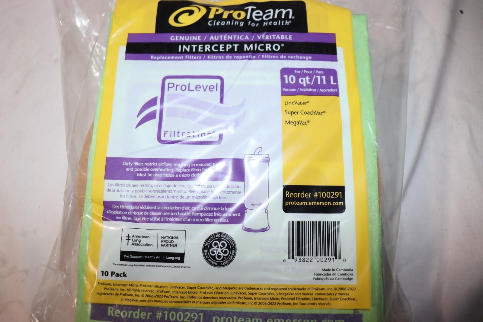 10 Pack - ProTeam Gemuine Intercept Micro 10Q / 11L Vacuum Bags, #100291