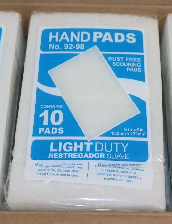 10 Pack - Unitex White 6"x9" Light Duty Rust-Free Scouring Hand Pads, No. 92-98