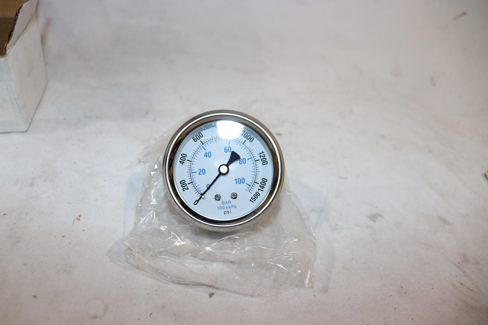 2.5" LIQUID FILLED PRESSURE GAUGE 0- 1500 PSI, STAINLESS STEEL CASE Back Mount