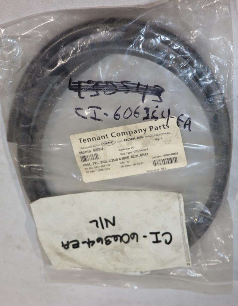 Tennant OEM Part # 606364 Hose, Pvc, Brd, 0.25Id 0.50Od 60.0L, Gray, NOS