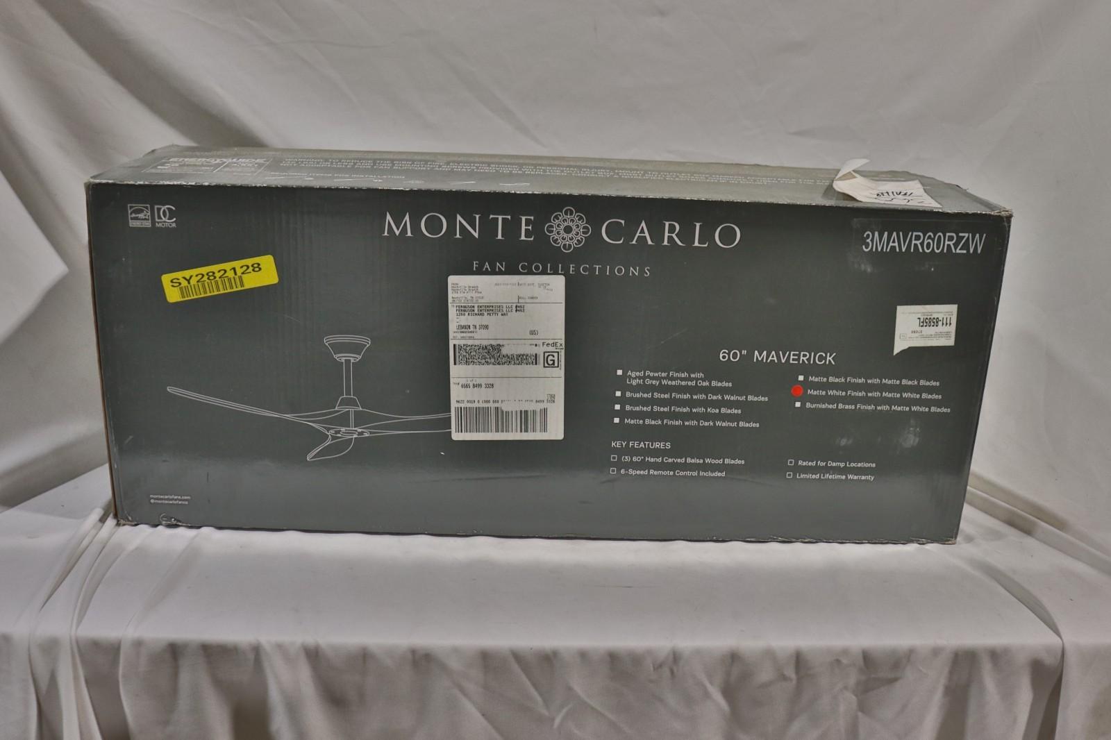Monte Carlo Maverick 3MAVR60RZW 60" (152 CM) Matte White Ceiling Fan, New