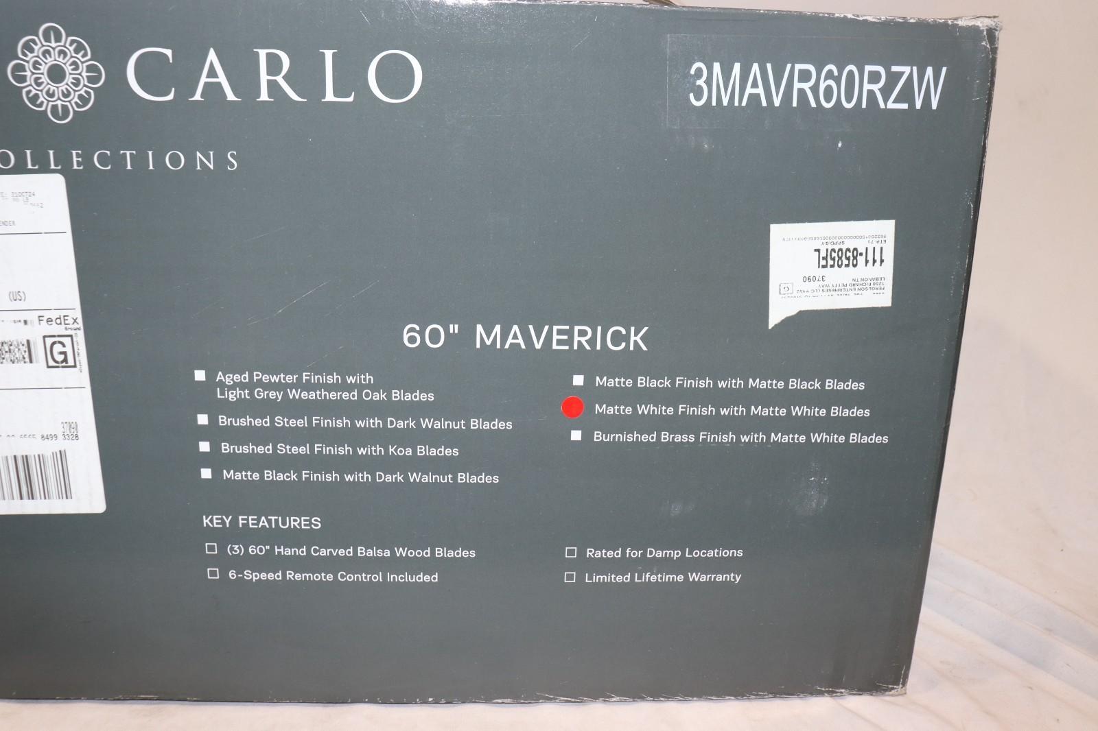 Monte Carlo Maverick 3MAVR60RZW 60" (152 CM) Matte White Ceiling Fan, New