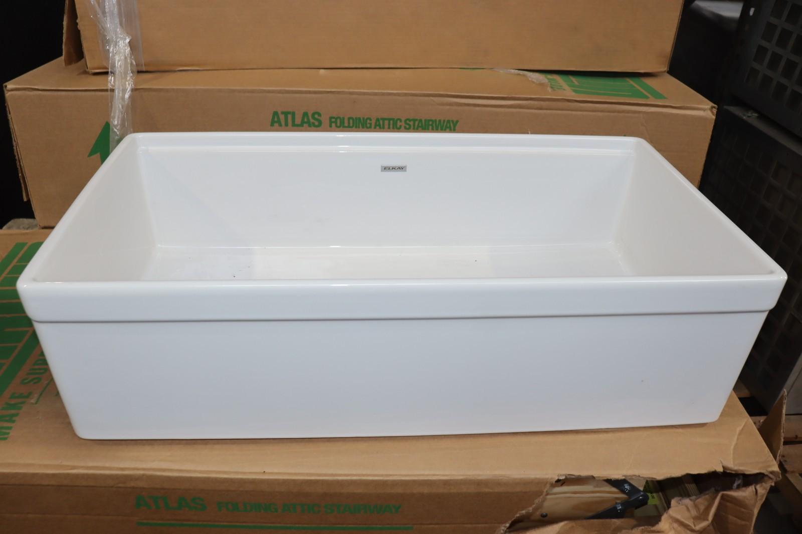 Elkay SWUF13620CDWH Fireclay 36" Single Bowl Farmhouse Workstation Sink Kit
