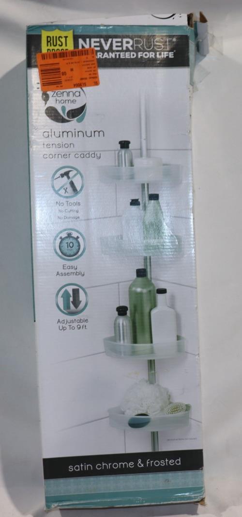 Zenna Home NeverRust Aluminum Tension Corner Shower Caddy in Satin Chrome