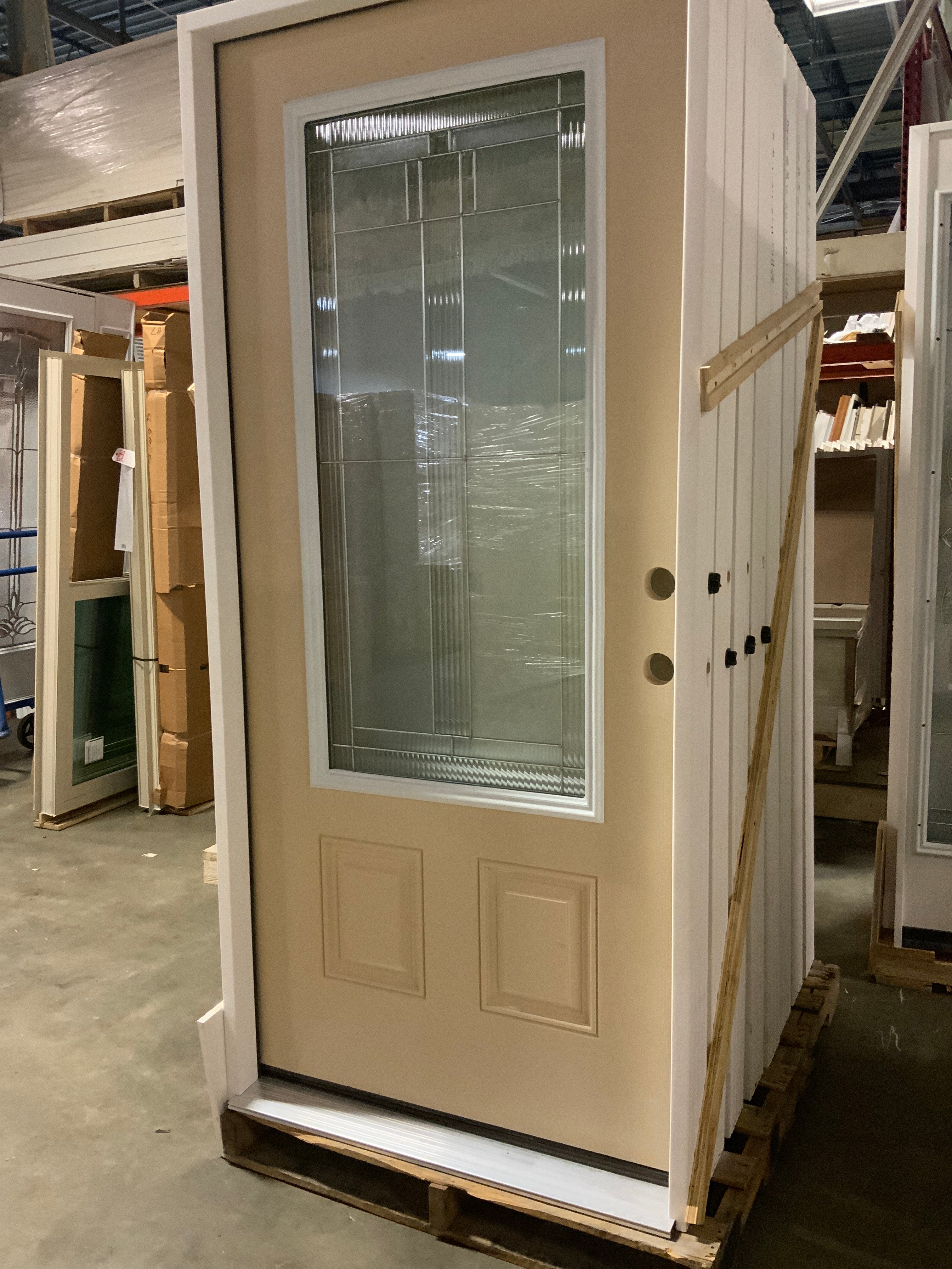 36 x 80 three-quarter view decorative glass front entry door