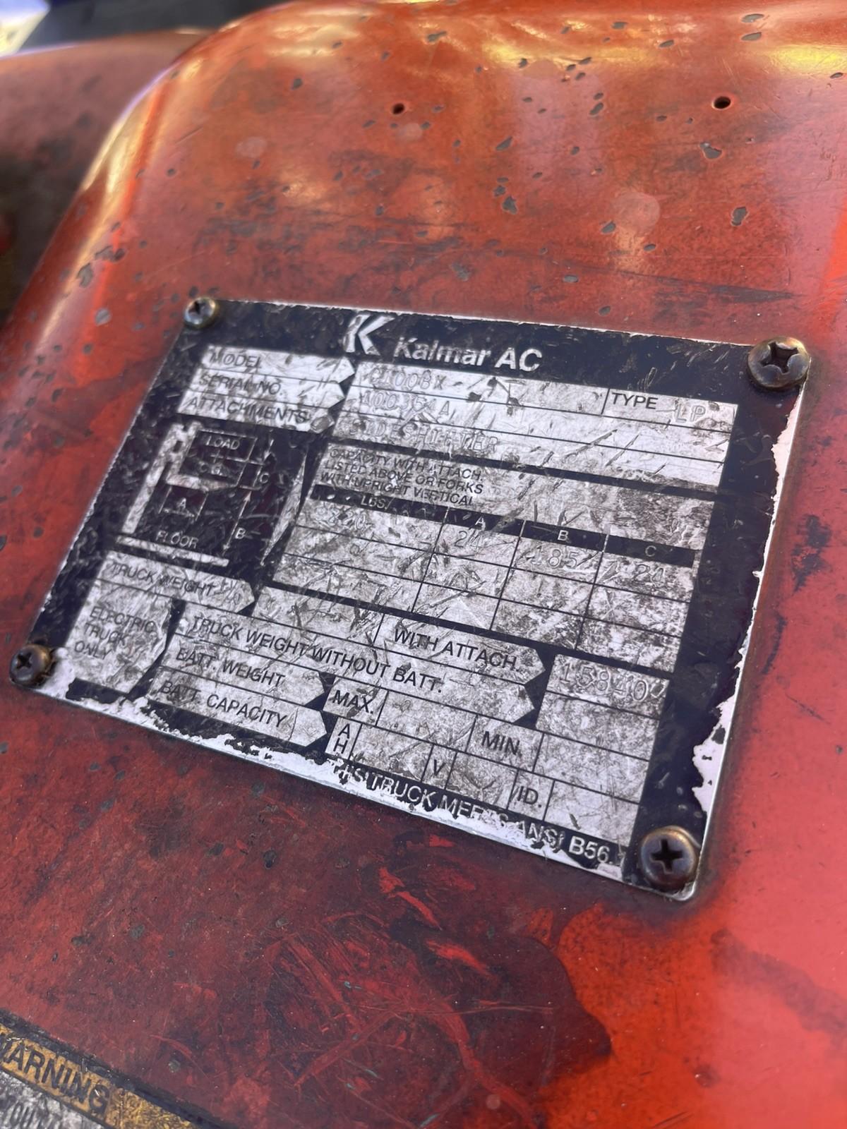 Kalmar AC C100BX, 3700 Hours,  10,000 LB Forklift, w/ side Shift, 3 Stage, LP