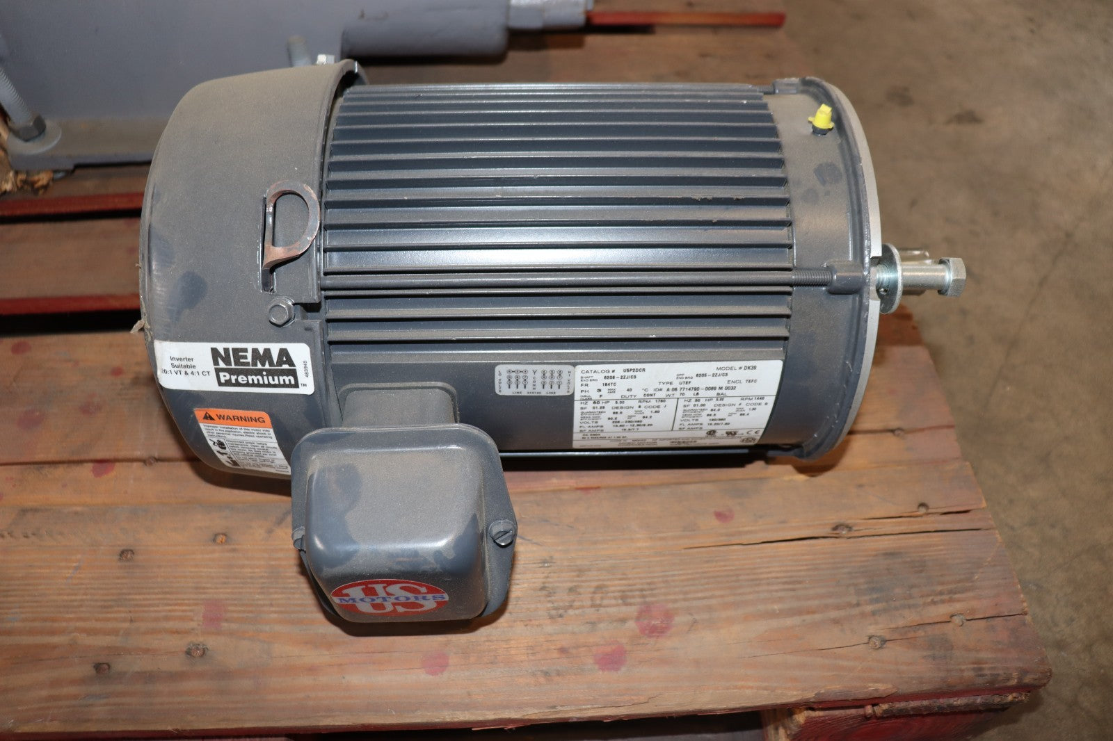 US Motors U5P2DCR 5 HP 1760 RPM DK39, Damaged, New