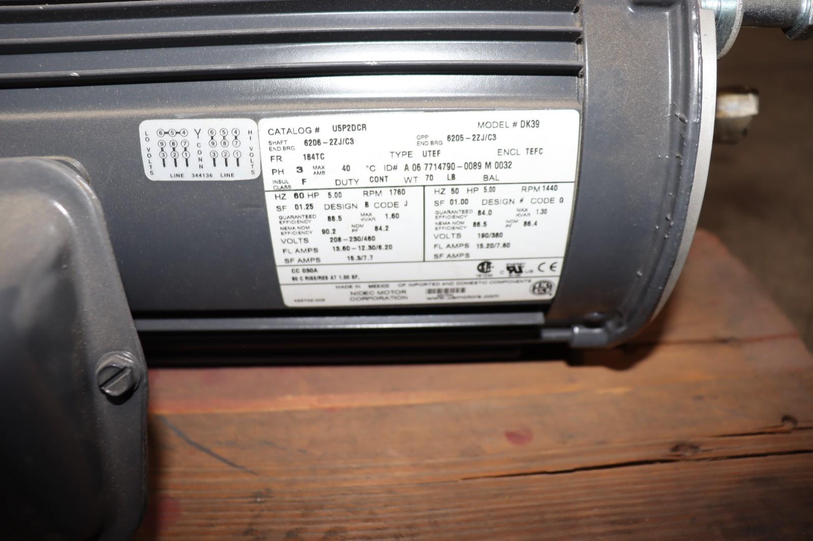 US Motors U5P2DCR 5 HP 1760 RPM DK39, Damaged, New