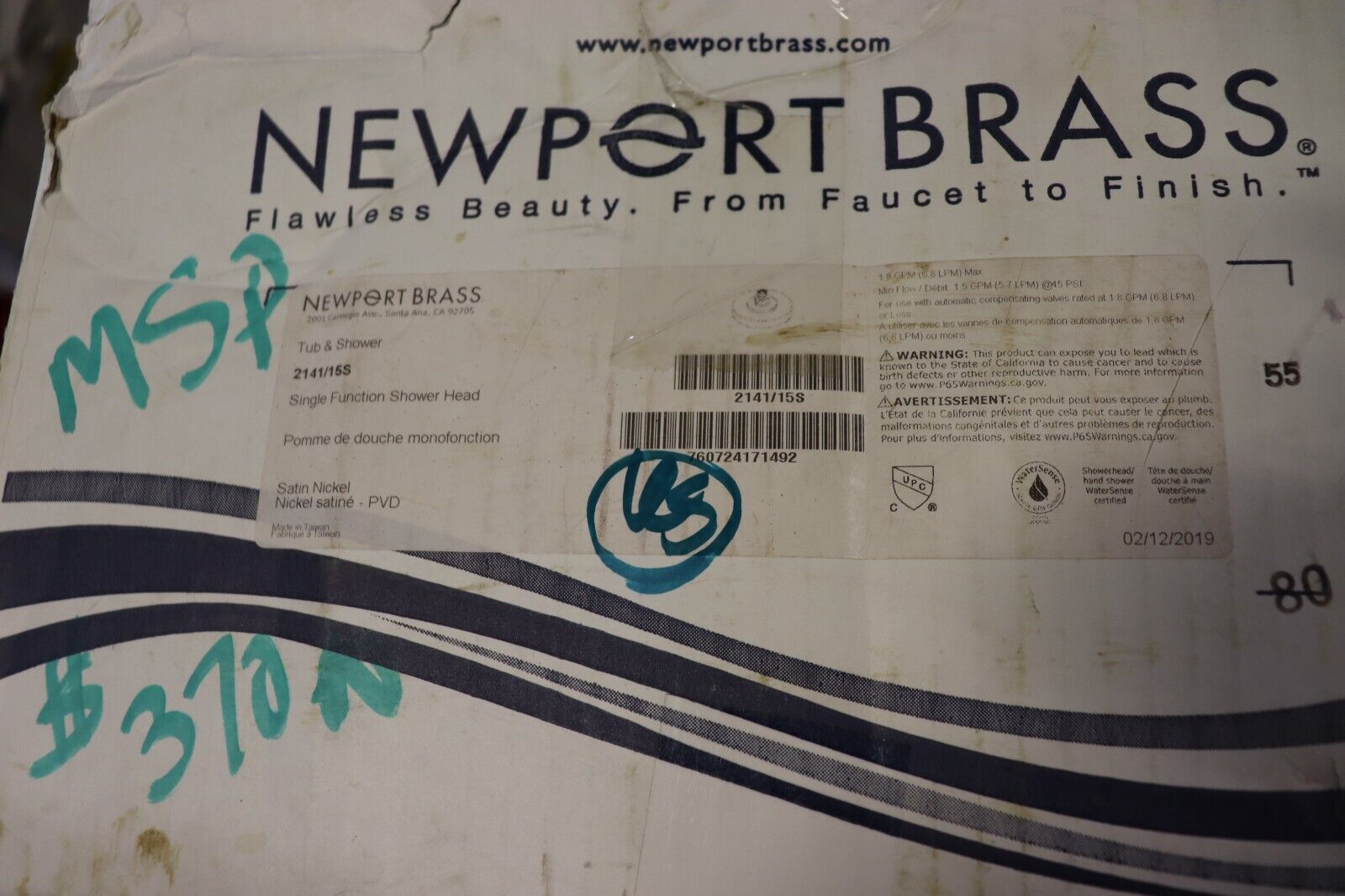 Newport Brass 2141/15S Shower head Satin Nickel Open Box New