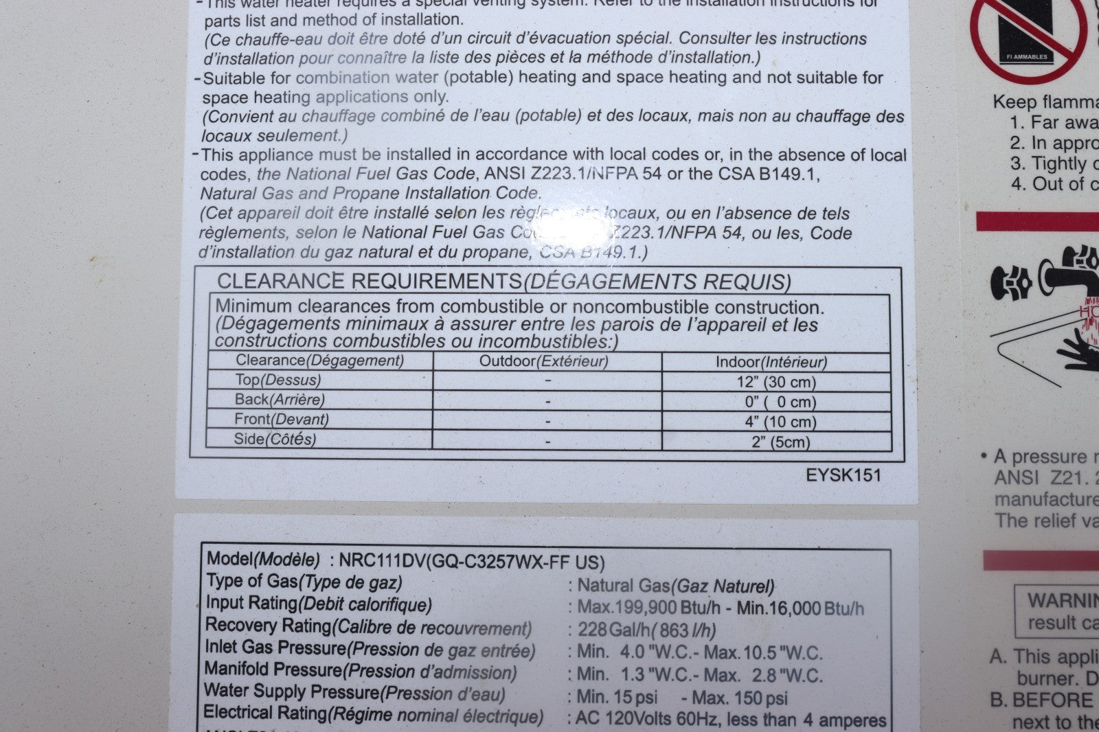 Noritz NRC111-DV-NG 199K BTU Natural Gas Tankless Water Heater, Used, w/ Valves