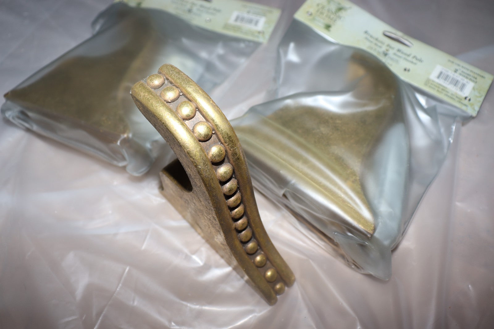 3 Pieces, Classic Home Curtain Pole Brackets Fits 2" Diameter, Faux Painted, Gold Color