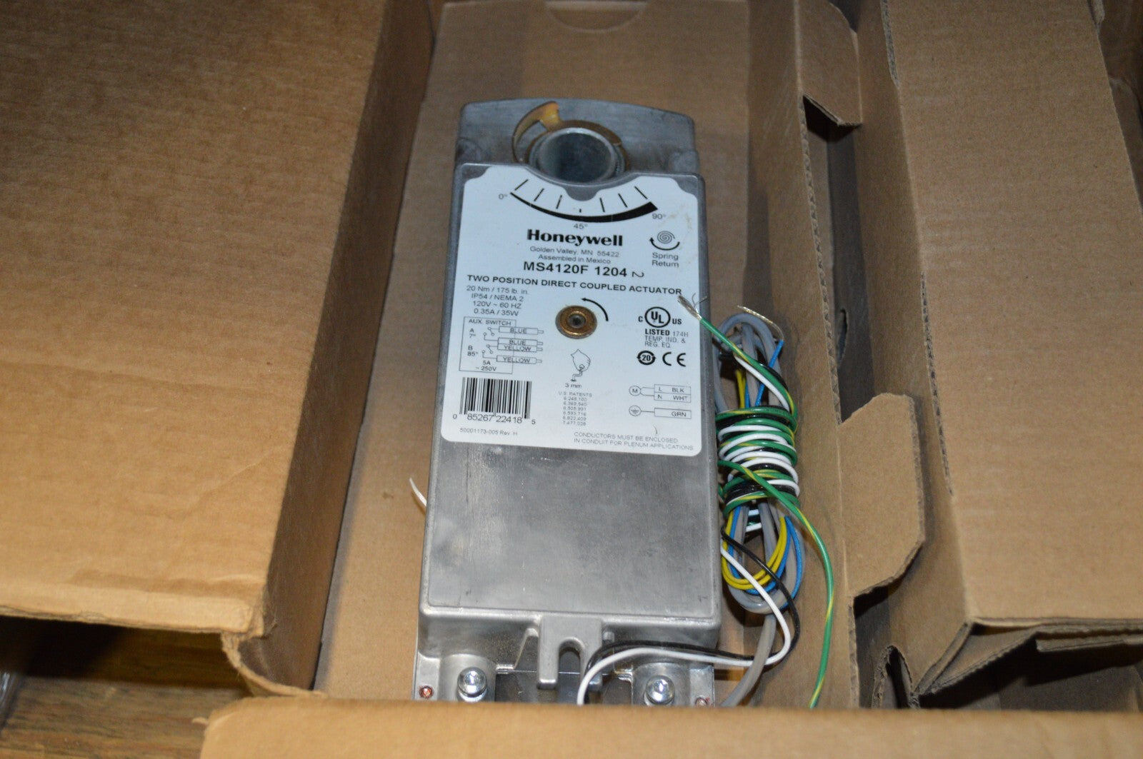 Honeywell Electric Actuator MS4120F1, Direct Mount, Spring Return, On/Off