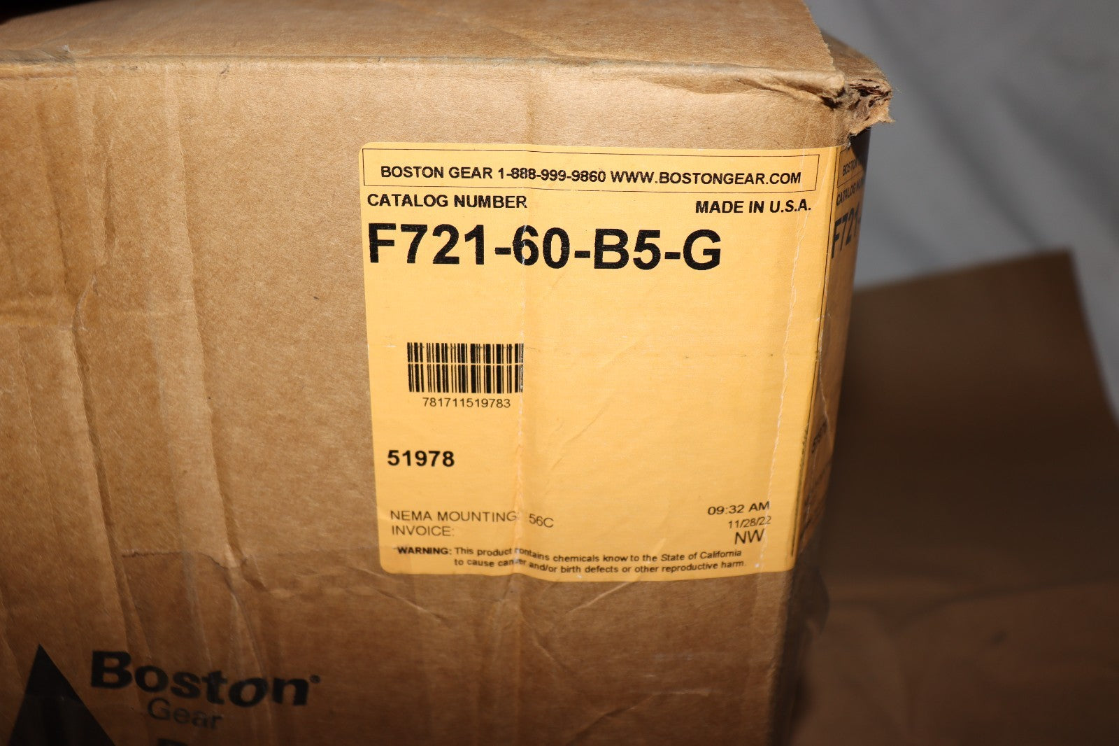 BOSTON GEAR Speed Reducer: 175 Nominal Output RPM, F721-60-B5-G