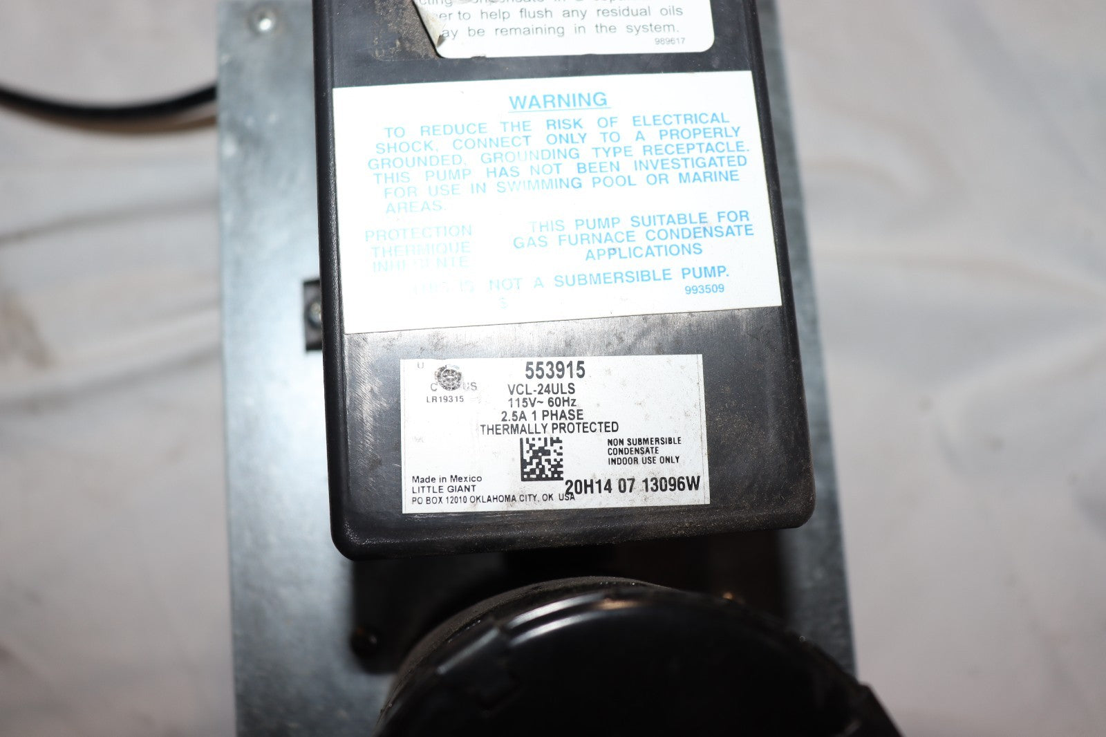 Little Giant VCL-24ULS High Capacity Condensate Pump, New Open Box