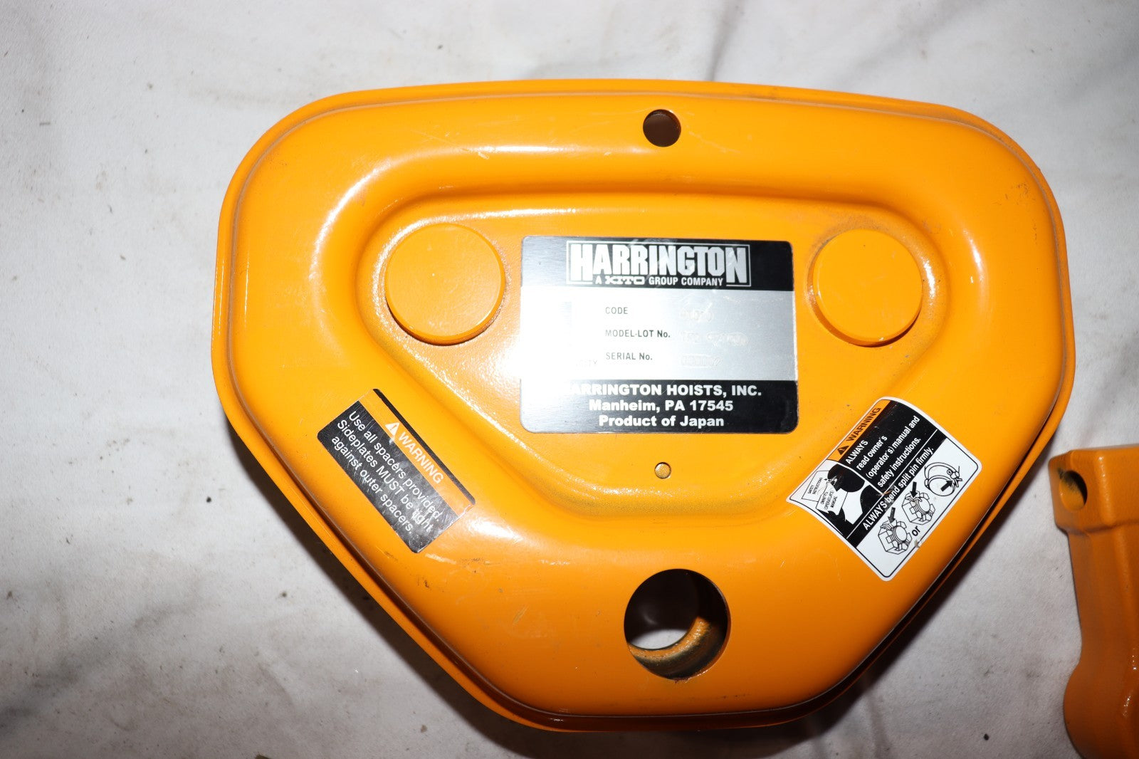 Harrington PTF2010, 1 Ton Push Trolley, 2-9/32" to 4", WITHOUT PIN