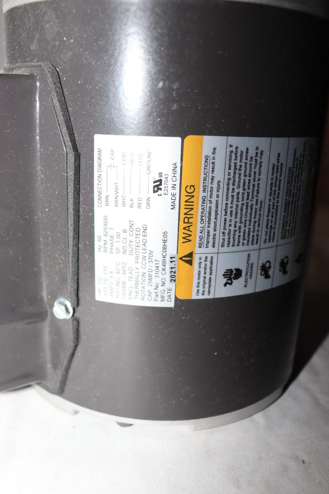 Electric Fan Motor 51N715, 115V AC, 1/2 HP, Greenheck 310417
